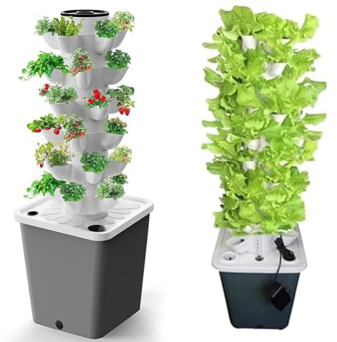Garten-Hydrokultur-Anbausystem, 15/20/25/30 Pods, Hydrokultur-Turm, Aeroponik-Anbauset, Aquaponik-Hydrokultur-Turm mit Hydratationspumpe, Adapter, Netztöpfen, Timer für Kräuter, Obst und Gemüse