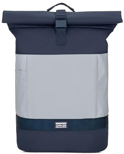 OAK25 Rolltop ryggsäck kvinnor och män – Commute M – reflekterande cykelryggsäck – hög synlighet och säkerhet – cykel dagryggsäck med fack för bärbar dator – vattenavvisande, Marinblå – reflekterande,