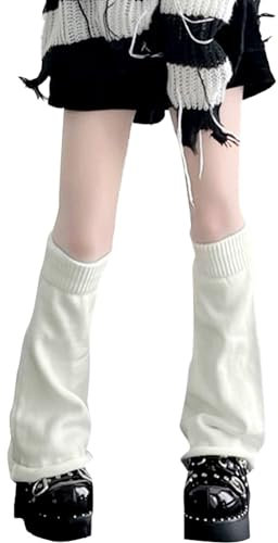 FEOYA Stulpen Damen Y2K Japanische Lolita Beinstulpen Winter Warme Lose Gestrickte Beinwärmer 80er Harajuku Lange Socken Goth Stil für Studenten Mädchen 1 Paar