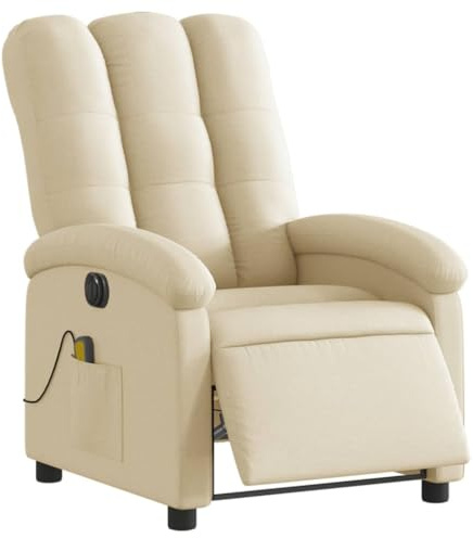vidaXL Elektrisk massagefåtölj gräddvit tyg, fåtölj, fåtölj med uppresningshjälp, reclinerstol, fåtöljer, fåtöljer med uppresningshjälp