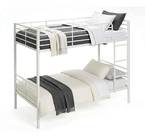 Befara LIT SUPERPOSÉ Twins Divisible - Blanc - 90 x 200 Lit superposé en métal Pratique et résistant. Divisible en 2 Lits individuels. Échelle Incluse. Barrière complète.