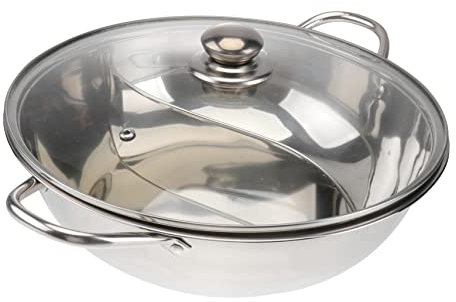 BRIGHTFUFU Multifunctional Induction Cooker Pot Stainless Steel Dual Sided Hot Pot Cookware with Glass Lid for Family Gatherings and Parties