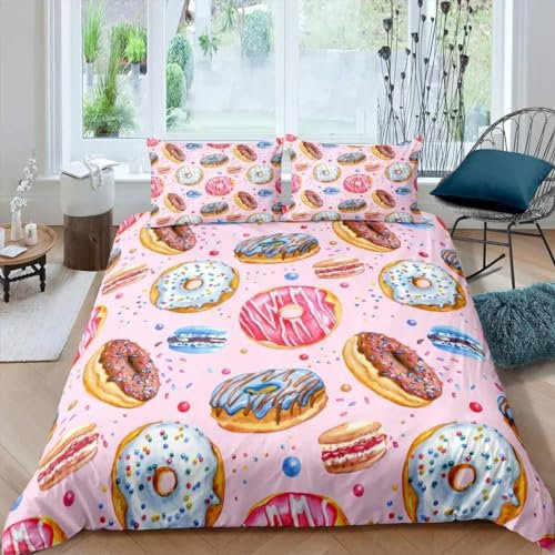 Set Copripiumino Matrimoniale 260x240 Ciambella Biancheria da Letto in Morbida Microfibra Stampa 3D Ragazza Carina Copripiumini con Cerniera + 2 Federe, E1254