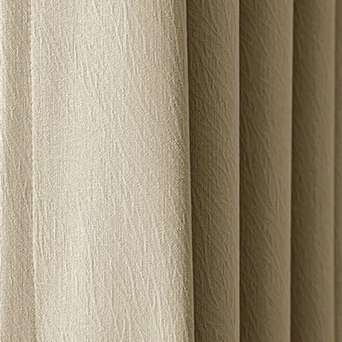 Ayoiow Vorhang Blickdicht Leicht, Gardinen Wohnzimmer Mit Ösen, Polyester Vorhänge 2Er Set, Beige, 132X183CM