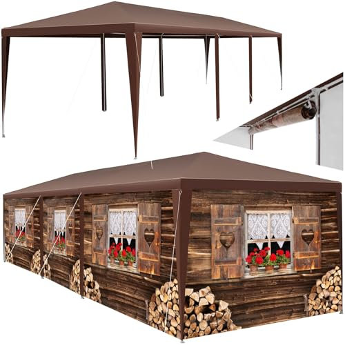 tectake® Garden Gazebo with Alpine Hut Design - Waterproof Roll-Up Side Panels with UV-Protection, Steel Frame & Incl. Guy Ropes & Tent Pegs - Ideal Party Tent & Marquee for Garden & BBQ - 9x3m