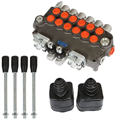 Válvula monobloque de control hidráulico direccional de doble efecto, 6 carretes, 21 gpm, puertos sae, 2 joystick, válvula de control direccional hidráulico, 3625 psi, apta para tractores pequeños,