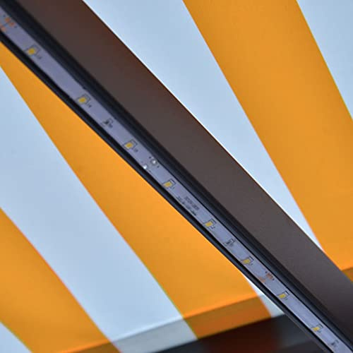 Homgoday Tenda da Esterni per Privacy, Tenda da Sole Manuale con LED 300x250 cm Gialla e Bianca, Tenda per Giardino Balcone, Tenda da Sole per Esterno, Tenda Laterale per TerrazzoModel3055222
