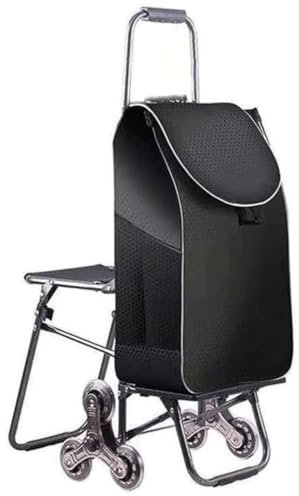 Einkaufswagen Einkaufstrolley Treppensteiger Trolley 6-Rad-Einkaufswagen Mit Sitz Einkaufswagen Zusammenklappbarer Tragbarer Anhänger Mit Wasserdichter Einkaufstasche Treppenwagen Einkaufswagen Trolle