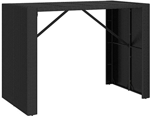 HETFTJN Multifunktionstisch Campingtische Stehtisch Outdoor Kleiner Tisch Outdoor - Bartisch mit Glasplatte Schwarz 145x80x110 cm Poly Rattan für Balkon Terrasse Outdoor Garten