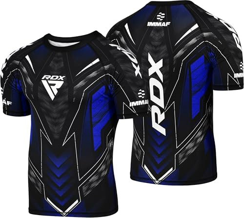 RDX Rash Guard, IMMAF genehmigt Camisa de compresión, Halbe Ärmel, Atmungsaktives Oberteil mit sportlicher Passform für MMA, Muay Thai, Kickboxen, Sparring und Grappling