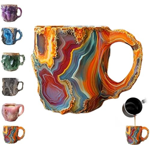 JTYEBY Mineral Crystal Coffee Cups, Große Kapazität 3D Kristall Kaffeetasse, Mineral Rock Becher Trinken, Mehrfarbige Achat Mineral Teetasse, Geschenke für Zuhause und Büro