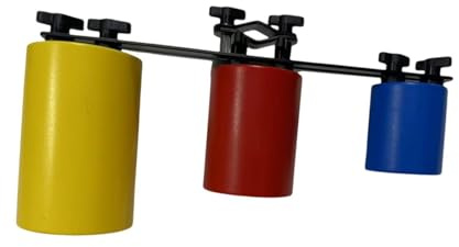 Oshhni Kuhglocken-Percussion-Set mit hohen und tiefen Tönen, robustes Zubehör für Schlaginstrumente für Wettkampfsportkonzerte, Gelb Rot Blau