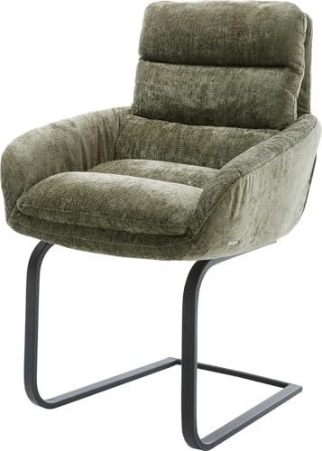 Schwingstuhl Abelia-Flex mit Armlehnen Freischwinger flach Schwarz Chenille Olive