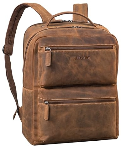 STILORD Gustavo Sac a Dos Grande Capacité Cuir Véritable - Sac a Dos Ordinateur Portable 15-16 Pouces - Sac à Dos Travail Homme et Femme Stylé avec Fixation Trolley Couleur:Bergamo - Marron