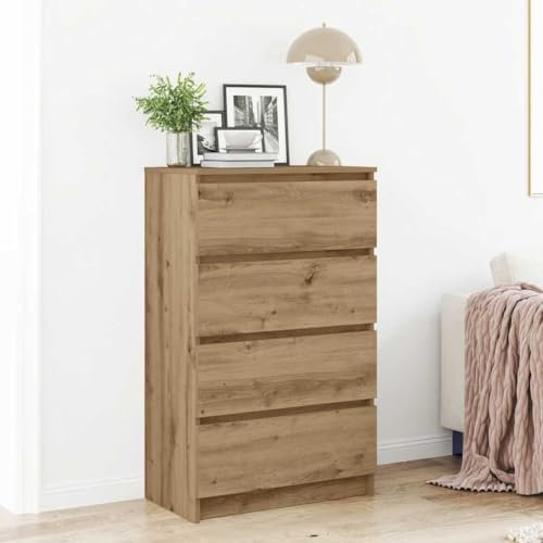 Natulvd Sideboard Aufbewahrungsschrank mit 4 Schubladen, Spanplatte, Moderne Kommode, Wohnzimmerschränke für Wohnzimmer, rustikale Eiche