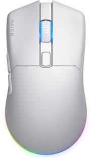 HATOR Pulsar 3 Souris de jeu sans fil – 11 000 DPI, 2,4 GHz/Bluetooth/USB, 68 g, RVB, patins en PTFE, câble paracorde, commutateurs optiques 100 m, Windows/Mac/Linux, blanc