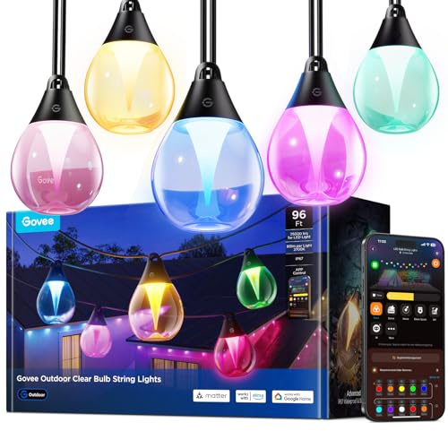 Govee RGBWIC Lichterkette Außen 30M, LED Lichterkette mit 16 Mio. Farben | Funktioniert mit Alexa, Google Assistant, Matter, 80 lm pro LED, 111 Szenenmodi, Lebensdauer 25.000 Stunden, Garten&Terrasse