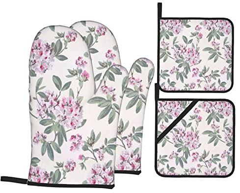 FEYUNYAN Oven Mitts Set for 4, dusky rose, Long Heat Resistant Gloves & Potholders with Pocket for Baking, Grilling, Kitchen Safety, Thermal Insulating Cookware Handle Protectors for Oven, BBQ