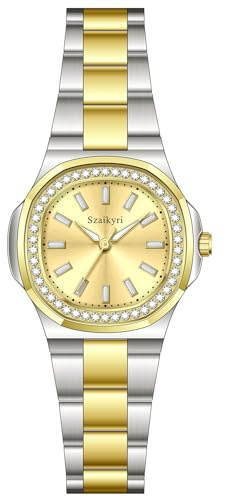 Szaikyri Reloj Elegante para Mujeres con Acento en Cristales y Correa de Acero Inoxidable Sólido - Reloj de Coctel para Damas