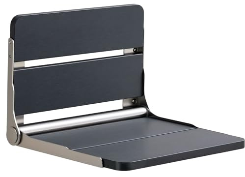 17.5'' Folding Shower Seat Wall Mounted, HDPS Fold Down Shower Bench for Inside Shower, Foldable Shower Stool, Waterproof Wall Mount Bathroom Seating Chair, 400LBS Weight Capacity, Black