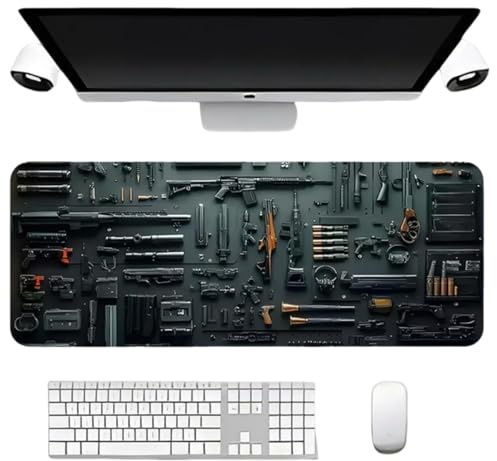 Cool Military Weapon Build Weapon Parts Display Large Gaming Mouse Pad, Personalised Desk Mat for Keyboard and Mousepad, Non-slip Large Extended Gaming Pad, Computer Supplies Accessories for Men