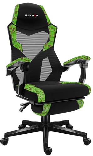 huzaro Combat 3.1 Ergonomischer Gamer Stuhl bis 150 kg - Gaming Stuhl | Schreibtischstuhl mit verstellbarer Rückenlehne 135° - Bürostuhl Gaming mit Fußstütze - Mesh - Schwarz/Grün