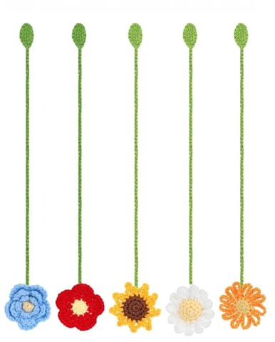 5 Stück Häkelblumen, Lesezeichen, Seitenmarkierungen, gestrickte Blumen, Lesen, kreative gestrickte Seitenmarkierung, Lesen, Häkelblumen
