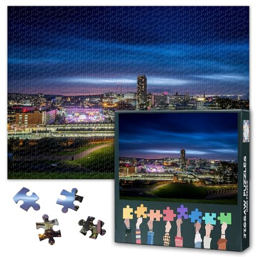 Sheffield South Yorkshire Night Skyline Jigsaw Puzzle 1000 Pieces for Adults UK County Cityscape Puzzle Modern Downtown Landscape Wall Art Living Room Decor 27.5x19.7 Inch