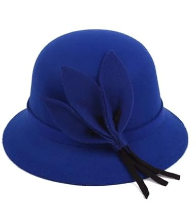 XUCZHAI Melonhatt med brätte för flickor, Fedora, elegant, klocka, höst-vinter, varm, gjord av filt, vintage och retrostil (blå)