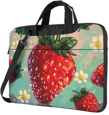 AQRJLPO Joli sac pour ordinateur portable imprimé fraise pour homme et femme, housse antichoc pour ordinateur portable, voyage, bureau, école, Noir , 13 inch