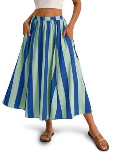 Cicy Bell Womens Summer Striped Maxi Skirts A-Line Elastic Waist Flowy Skirt Beach Vacation Outfits Light Green