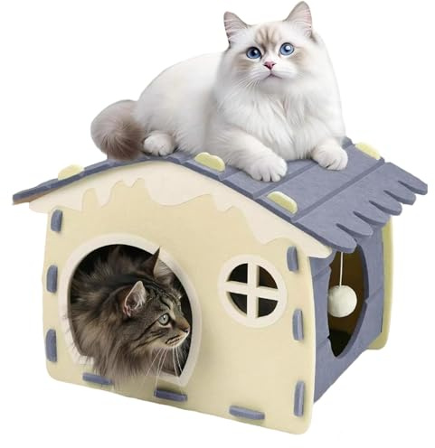 Grotta per gatti in feltro di alta qualità, pieghevole e lavabile, design ingresso, 43 x 37,69 x 35,2 cm, tenda per gatti da viaggio per interni ed esterni, per casa e campeggio
