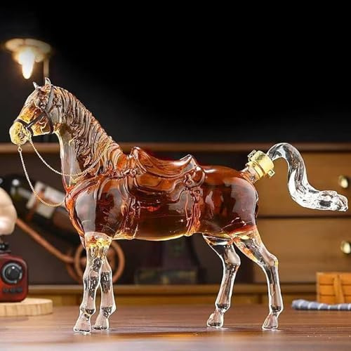 Set di decanter per whisky, 1000 ml, decanter per vino a forma di cavallo, per uomini, mariti e amanti del bourbon, distributori di liquori in vetro personalizzati per whisky, rum, tequila