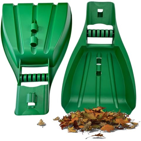 Palas para hojas, rastrillos de mano para palas para hojas, 2 piezas, recolector de 20 x 13 x 3 pulgadas con mango, agarrador de plástico y metal seguro y que ahorra mano de obra para limpieza de jar