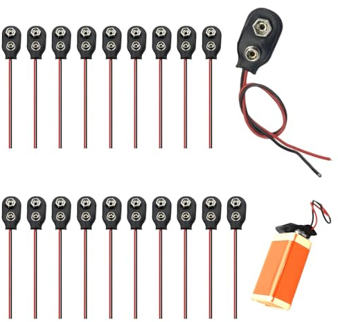 20 Piezas Conector de Batería 9V, Tipo I Conector Pila con Cable de Conexión 15cm, Battery Snap, Batterie Clip para Bloques, Conectores Clip, Cable Adaptador, Ideales para Proyectos Electrónicos y DIY