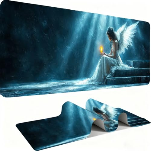 Tapis de Souris 600x300mm Tapis Souris Gamer, Mousepad de Bureau Ultra Mince Base en Caoutchouc Antidérapante Lavable Vitesse et précision Améliorées pour PC, Ordinateur, Travail-Bougie Ange C0P-212