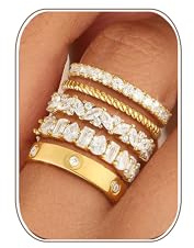FUNEIA Ringe Gold Silber Damen 18K Vergoldete Goldene Ring Set mit stein goldene daumenring Verlobungsring Stapelringe Damenring Engagement Statement Promise Ring Goldring Schmuck 52/54/57/59/62