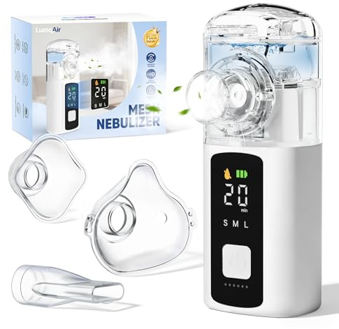 LumoAir Nebulisateur Silencieux pour Adulte et Enfant,Inhalateur 1200mah USB-C,Nebulisateur Bebe Protection à Sec Autonettoyant,Aerosol Bebe LED Nébuliseur Portable avec 2 Masques et Embout Buccal