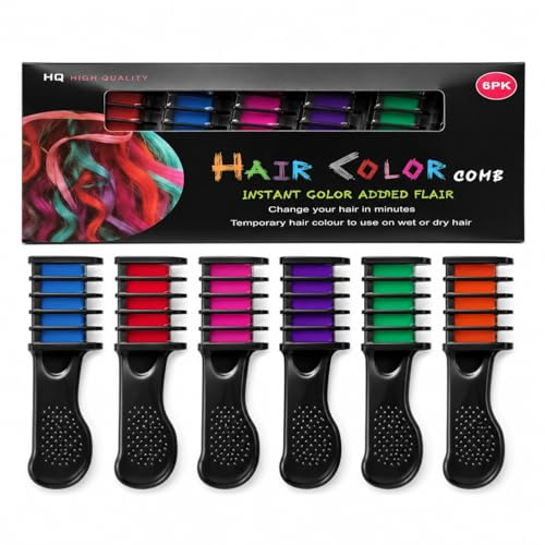6PK Hair Colour Combs - Instant Temporary Hair Colour Brushes for Wet & Dry Hair - Perfect for Festivals, Parties, Weddings (PACK OF 6)