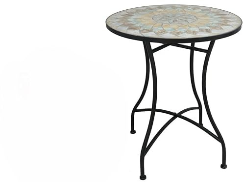 Gerimport Mesa de Mosaico Cerámico Vega, Redonda, Tonos Tierra y Verde, Metal Negro, 60 cm Diámetro, Estilo Mediterráneo