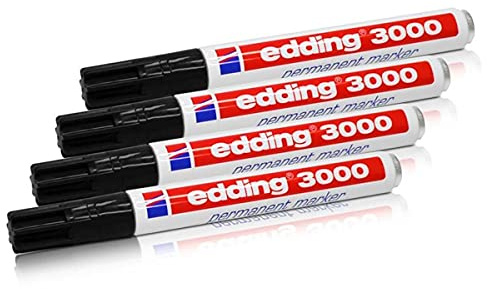 Permanentmarkör edding 3000, svart, 1,5-3 mm, påfyllbar, 4-pack