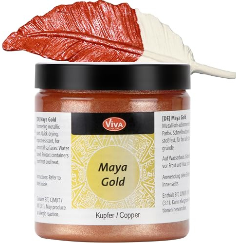Viva Decor Maya Gold 250ml (Kupfer) - Metallic-Acrylfarbe für kreative Werke auf Holz, Glas und Porzellan. Stoßfest, wischfest und wetterfest für glänzende Metall- / Metallic Effekte