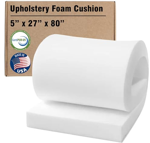 Isellfoam RaceCityFoam Upholstery Foam Cushion 5 H x 27 W x 80 L 36ILD (Semi Firm) High Density Upholstery Foam Seat Cushion CertiPUR-US Certified Foam, Made in USA