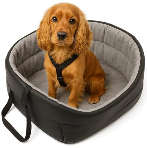 Hunde Autositz Universal Waschbar Abriebfest, Autositz Hund für Vordersitz, Beifahrersitz, Rückbank, Hundebett Hundetasche, S: 39 cm x 32 cm, Schwarz - Kunstleder: Wildlederimitat