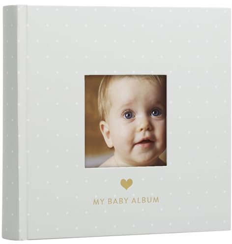 Pearhead My Baby Album, Baby Book Photo Keepsake for New and Expecting Parents, 50 Pages, Holds 200 6” x 4” Pictures, Gender-Neutral Baby Accessory, Classic Gray and White Polka Dot.