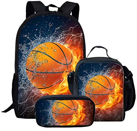 chaqlin Barn skolväskor set 3 st ryggsäck med lunchväska pennväska amerikansk fotboll tryckt pojke flickor bokväskor, Basketboll-1 (3 st/set), En storlek, Barn ryggsäck