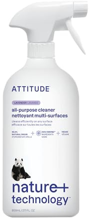 ATTITUDE All Purpose Cleaner Spray, EWG Verified, Vegan, Made with 94% Plant-Based Ingredients, Streak-Free for Kitchen, Bathroom, Glass & More, Lavender Scent, 800 mL