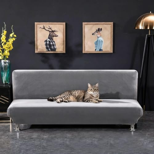 PETCUTE Sofabezug ohne armlehne futonbezug Stretch sofahusse ohne armlehne sofaüberwurf schlafsofa bezug ohne armlehne Grau