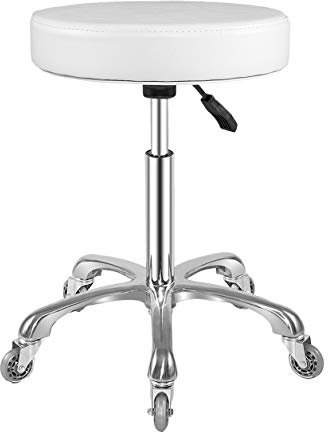 Ainilaily Hocker mit Rollen, Rollhocker höhenverstellbar 10cm Polsterung, Werkstatthocker Sitzhöhe Bürohocker Drehhocker Arbeitshocker (weiß)