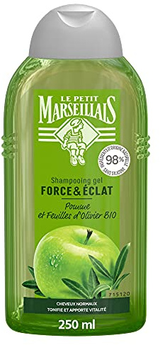 Le Petit Marseillais Shampooing Force & E0mlat Tous Types deCheveux Pomme Bio & Feuille D'Olivier Bio, 250ml